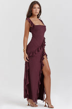 Vestido largo Amira – Ciruela oscuro