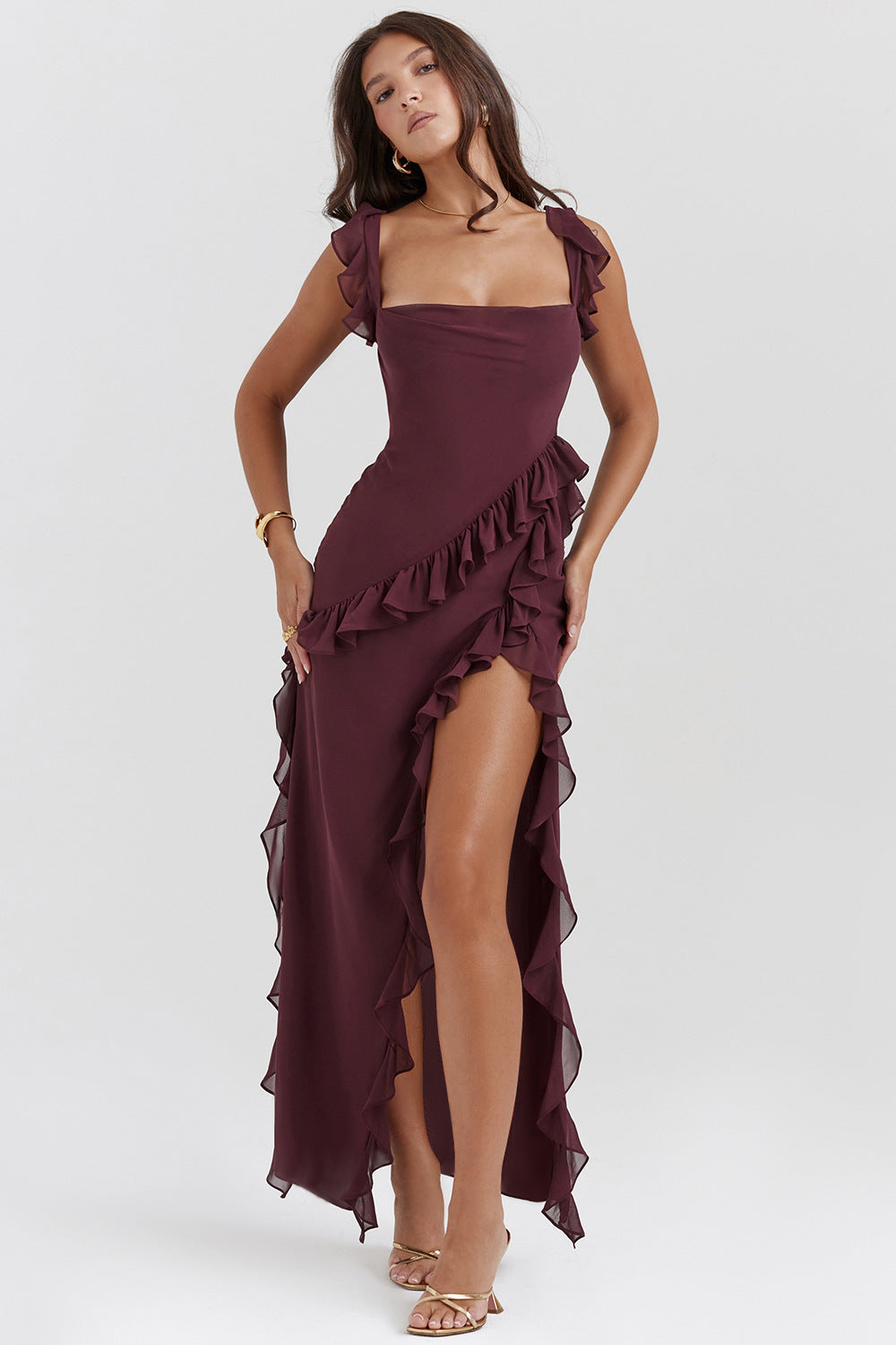 Vestido largo Amira – Ciruela oscuro