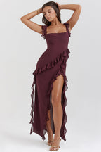 Vestido largo Amira – Ciruela oscuro