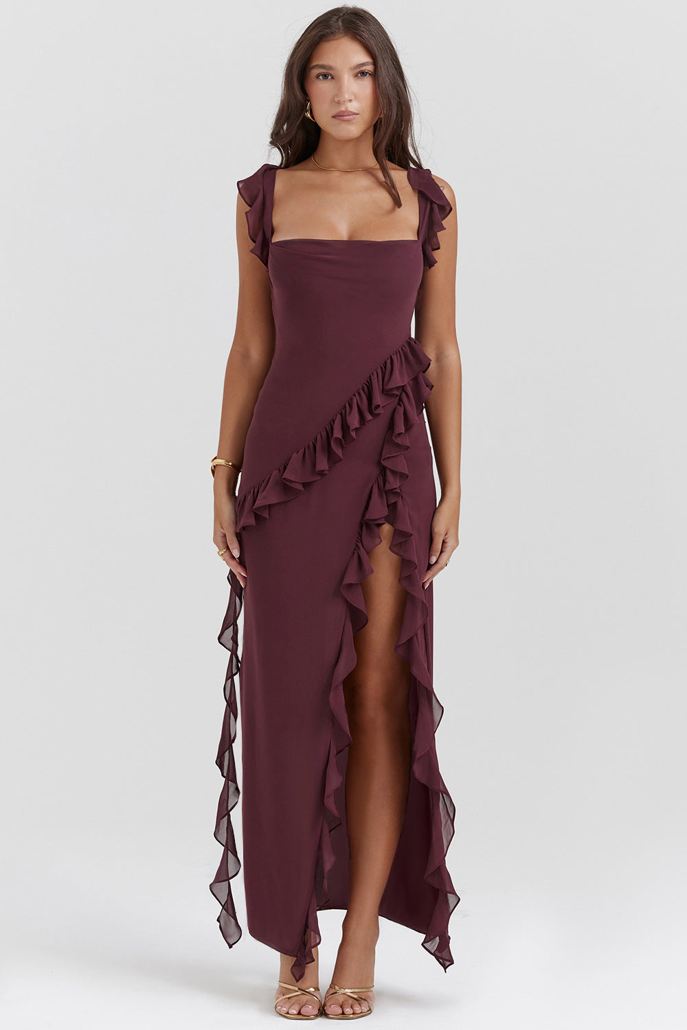 Vestido largo Amira – Ciruela oscuro