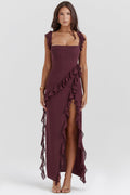 Vestido largo Amira – Ciruela oscuro