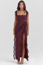 Vestido largo Amira – Ciruela oscuro