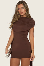 Vestido Sofisticado Fruncido Chocolate
