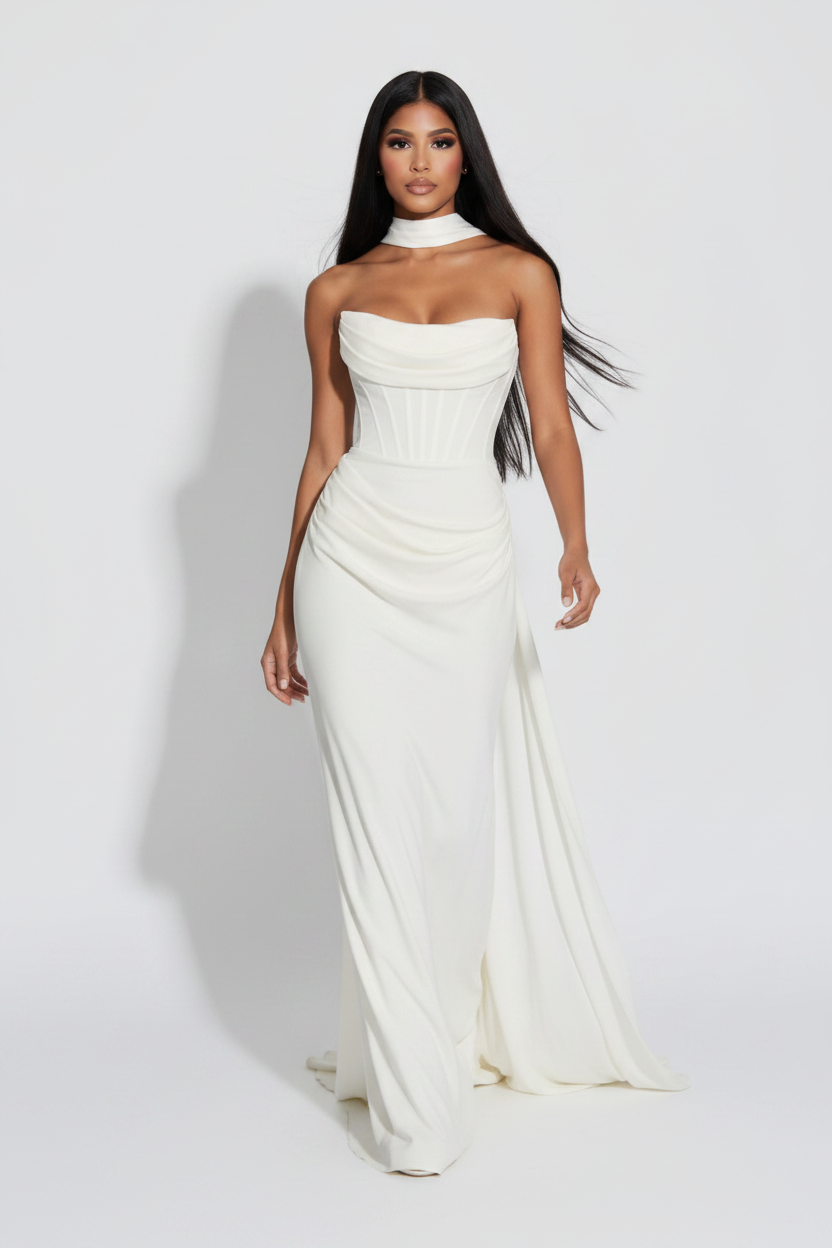 Modelo vestido largo divina blanco - caminando