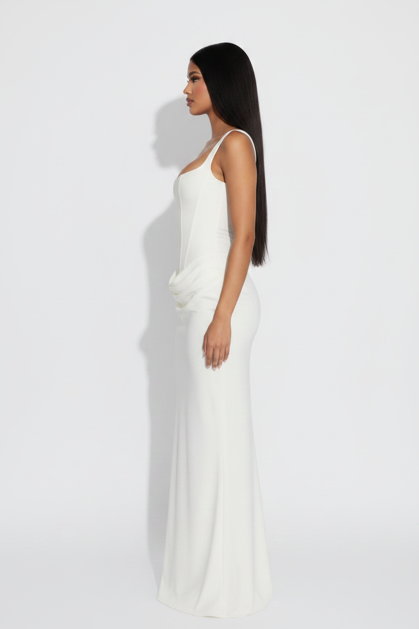 Modelo perfil vestido reloj arena blanco