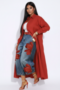 Conjunto Vestido Camisero Rojo y Jeans Anchos Florales - Pose 2