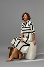 Vestido midi blanco negro - sentada con elegancia