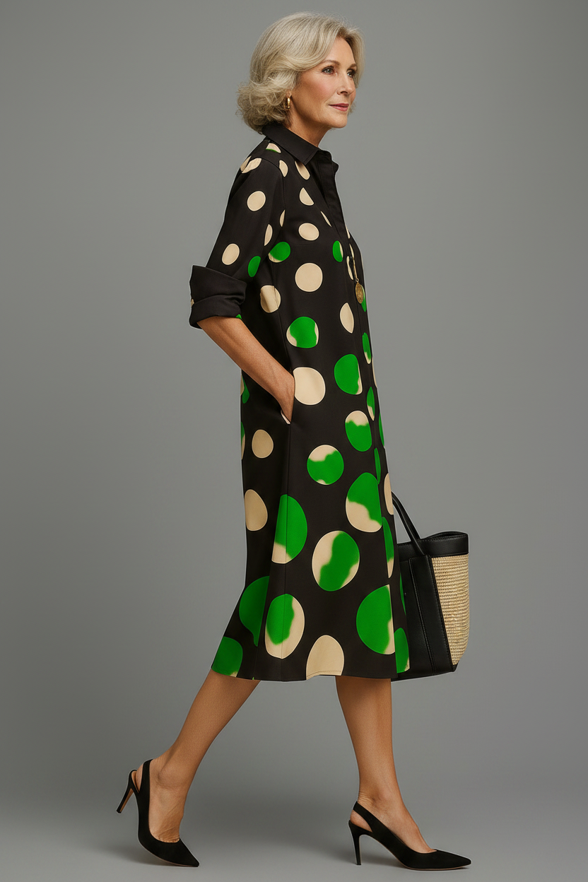 Vestido midi negro - pose lateral caminando