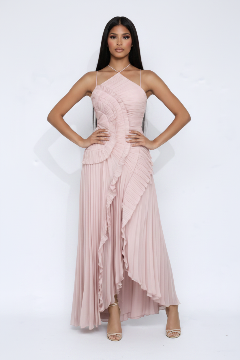 Modelo vestido volantes rosa - power pose