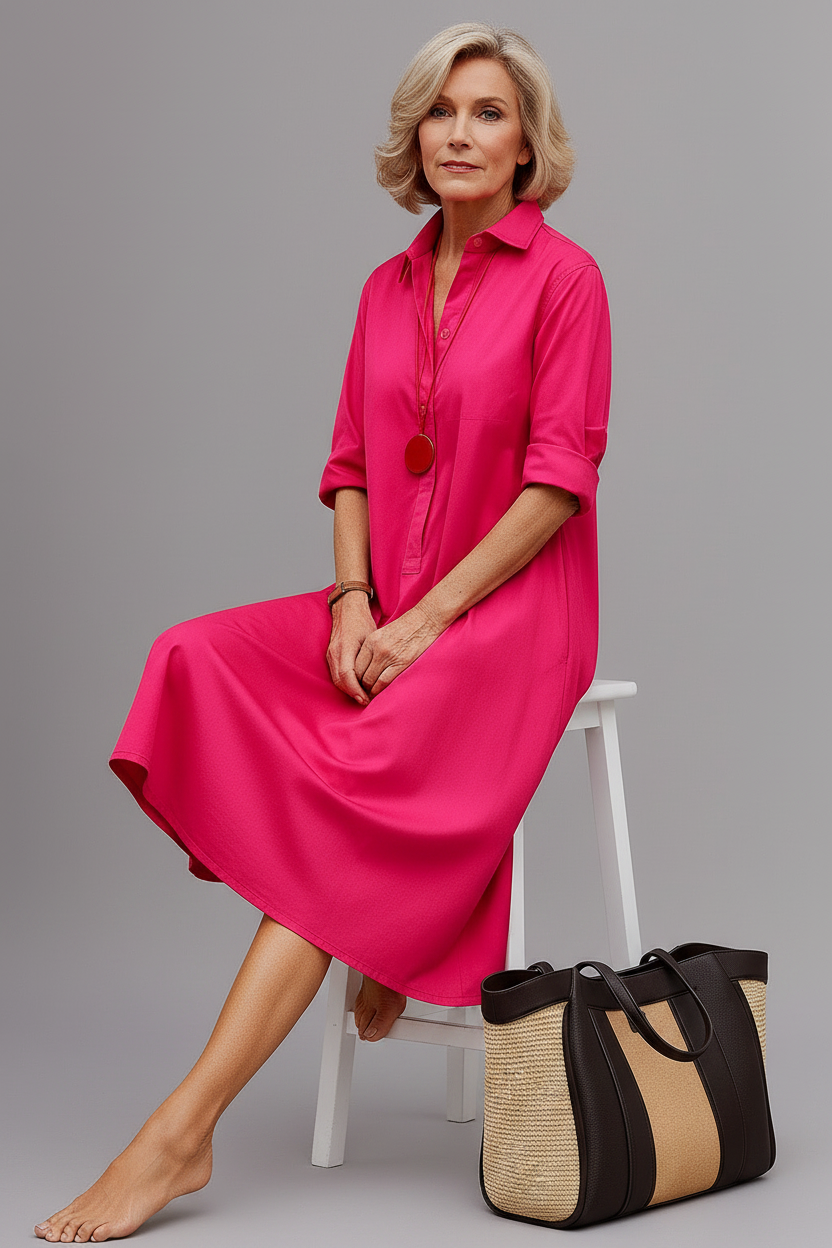 Vestido midi rosa - sentada con elegancia