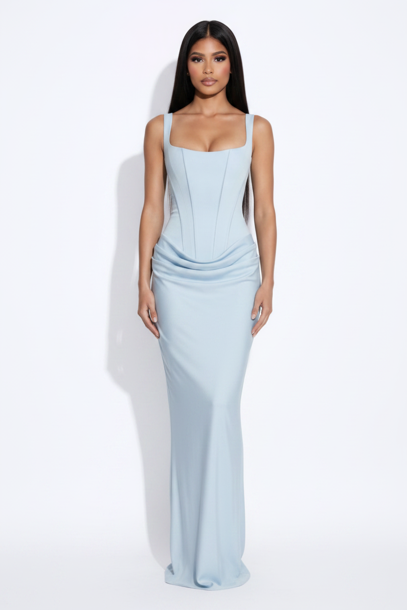 Modelo frontal vestido reloj arena azul