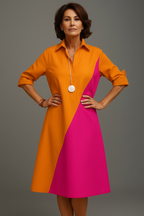 Vestido midi naranja rosa - pose frontal