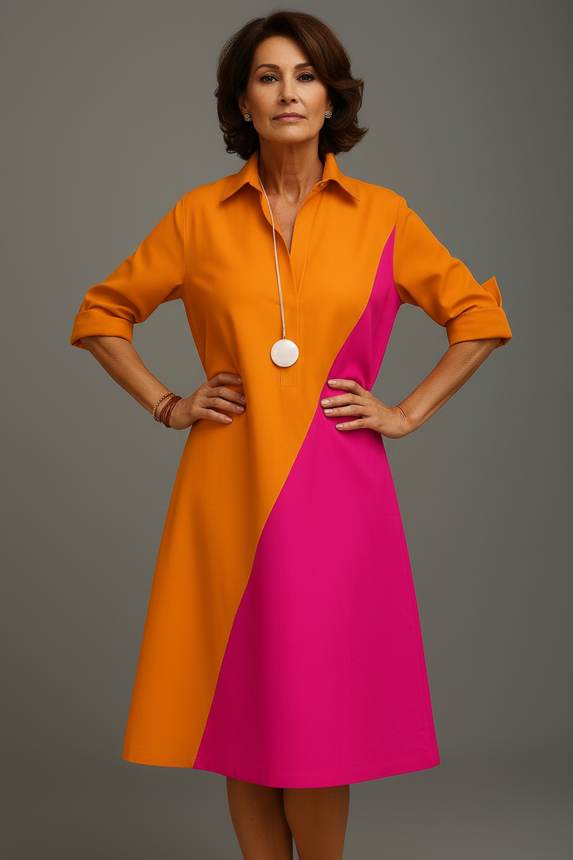 Vestido midi naranja rosa - pose frontal