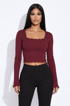 Modelo top encaje exclusivo burdeos - frontal