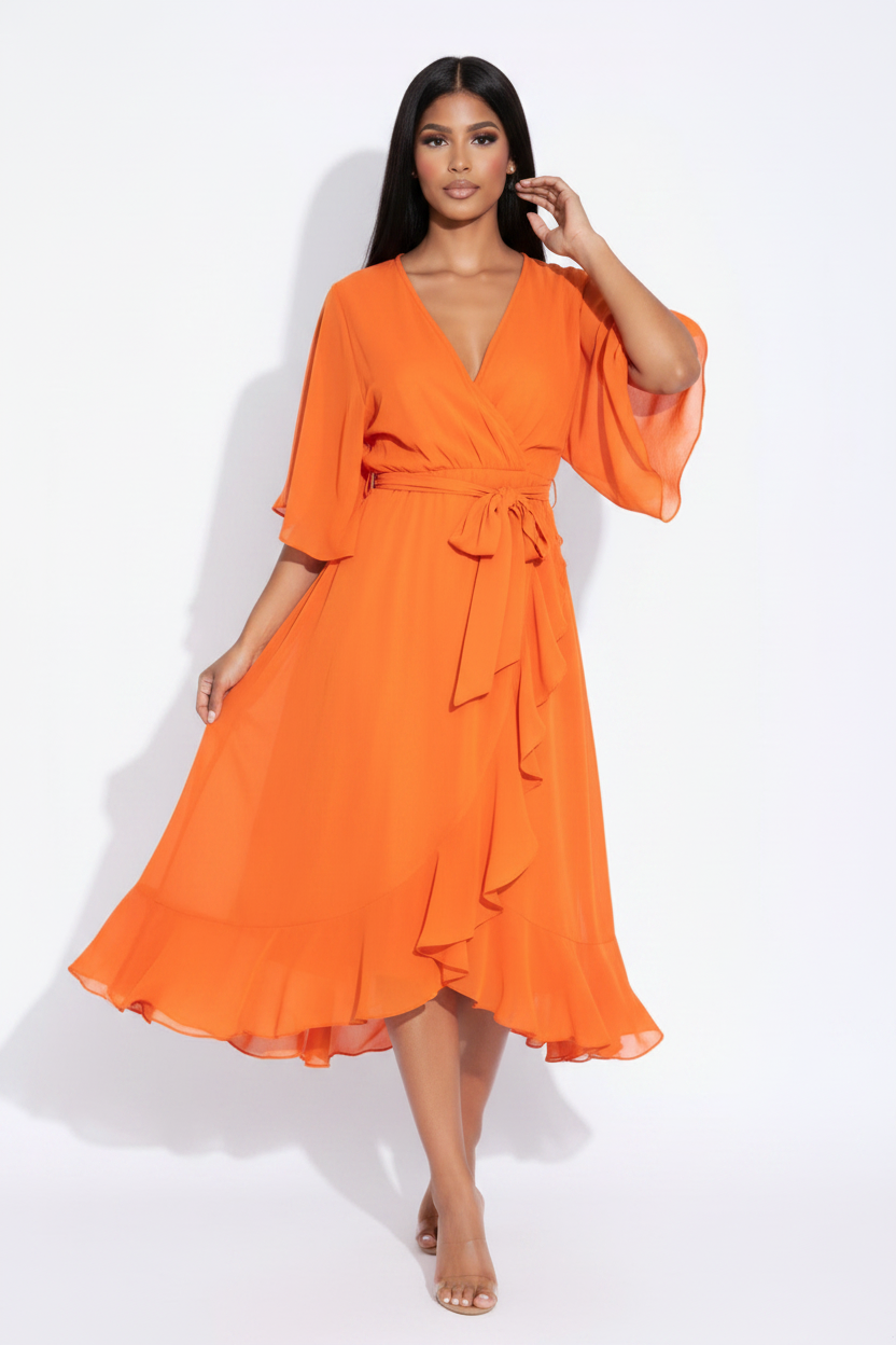 Vestido naranja pose 5
