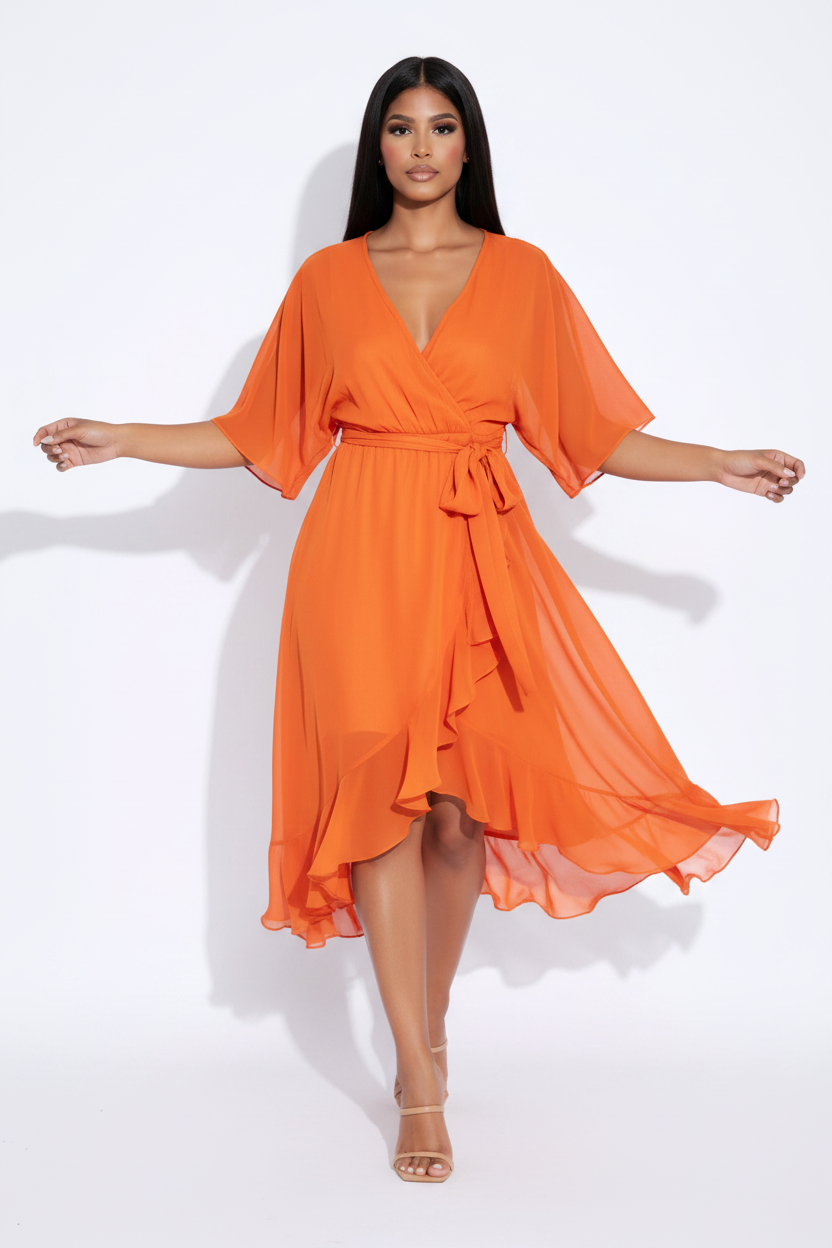 Vestido naranja pose 4