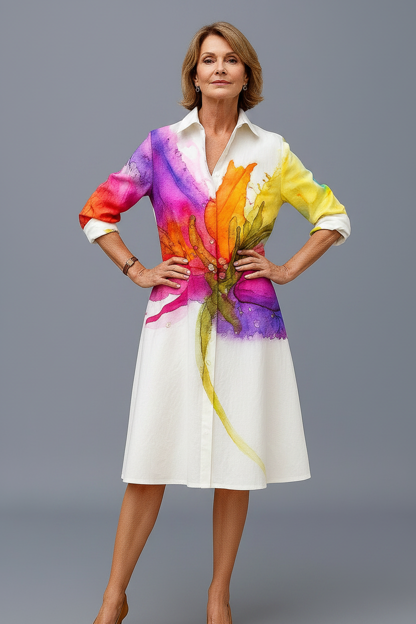 Vestido midi colorido - pose frontal