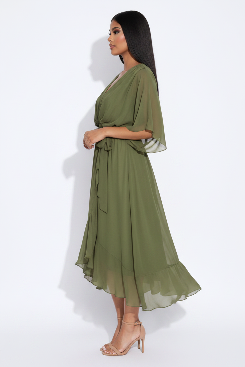 Vestido verde salvia pose 3