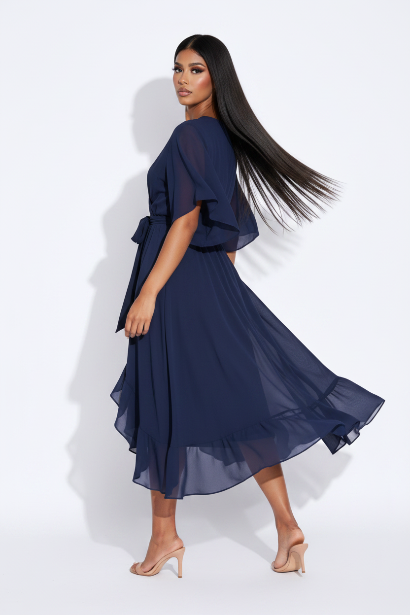 Vestido azul marino pose 3