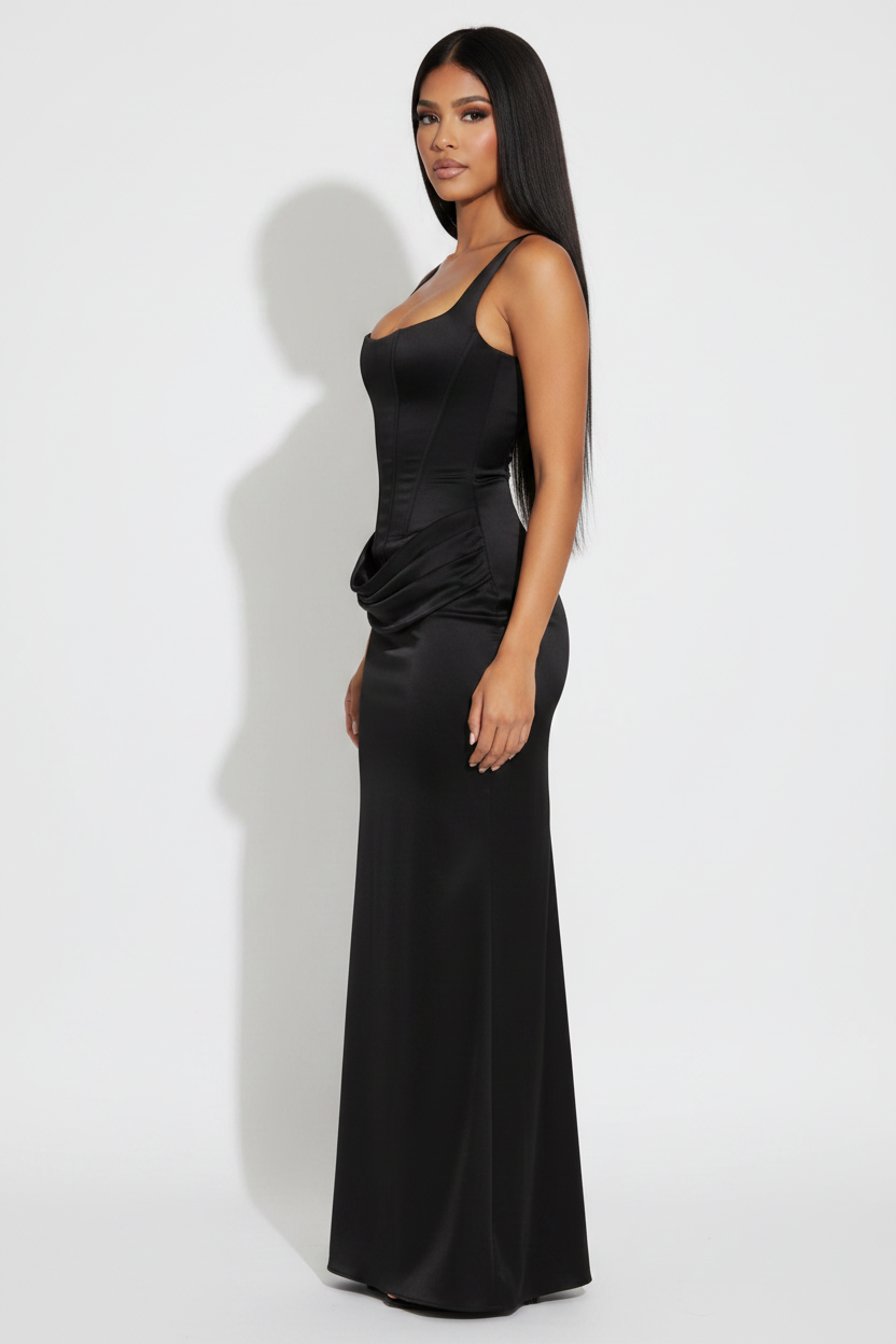 Modelo perfil vestido reloj arena negro