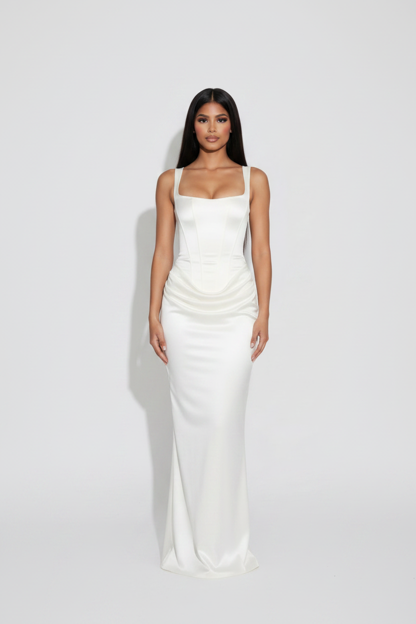 Modelo frontal vestido reloj arena blanco