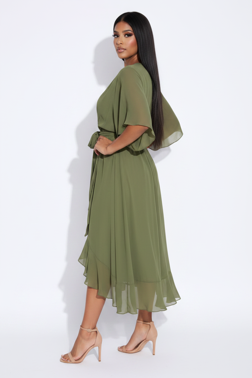 Vestido verde salvia pose 2