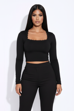 Modelo top encaje exclusivo negro - frontal