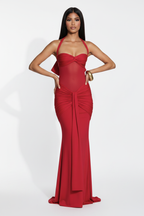 Modelo vestido sirena reloj de arena rojo - power pose