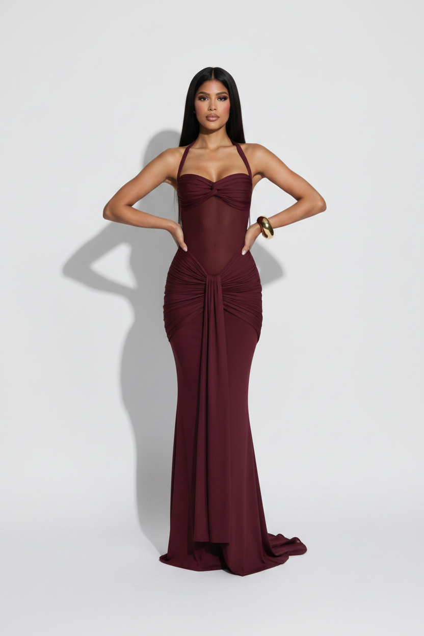 Modelo vestido sirena reloj de arena burdeos - power pose