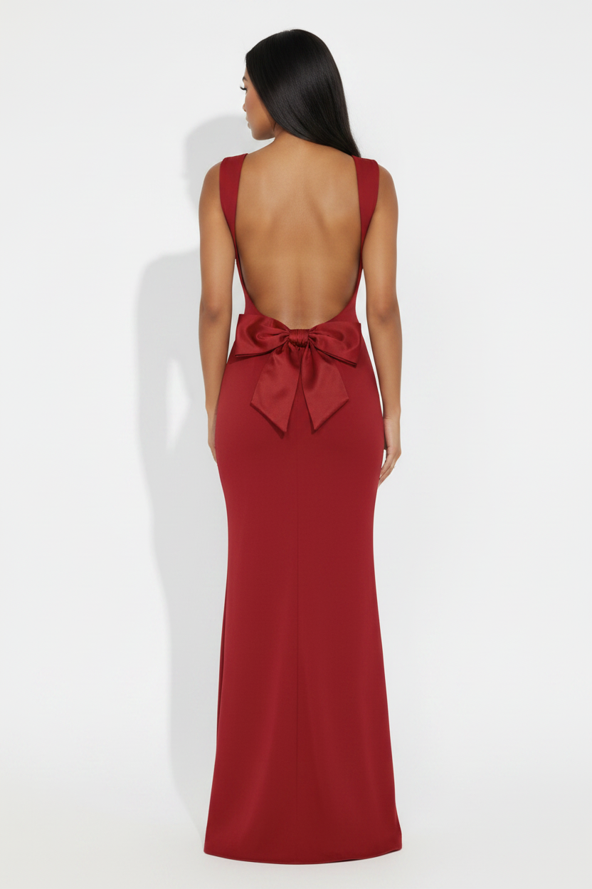 Modelo vestido lazo espalda rojo - espalda detalle lazo